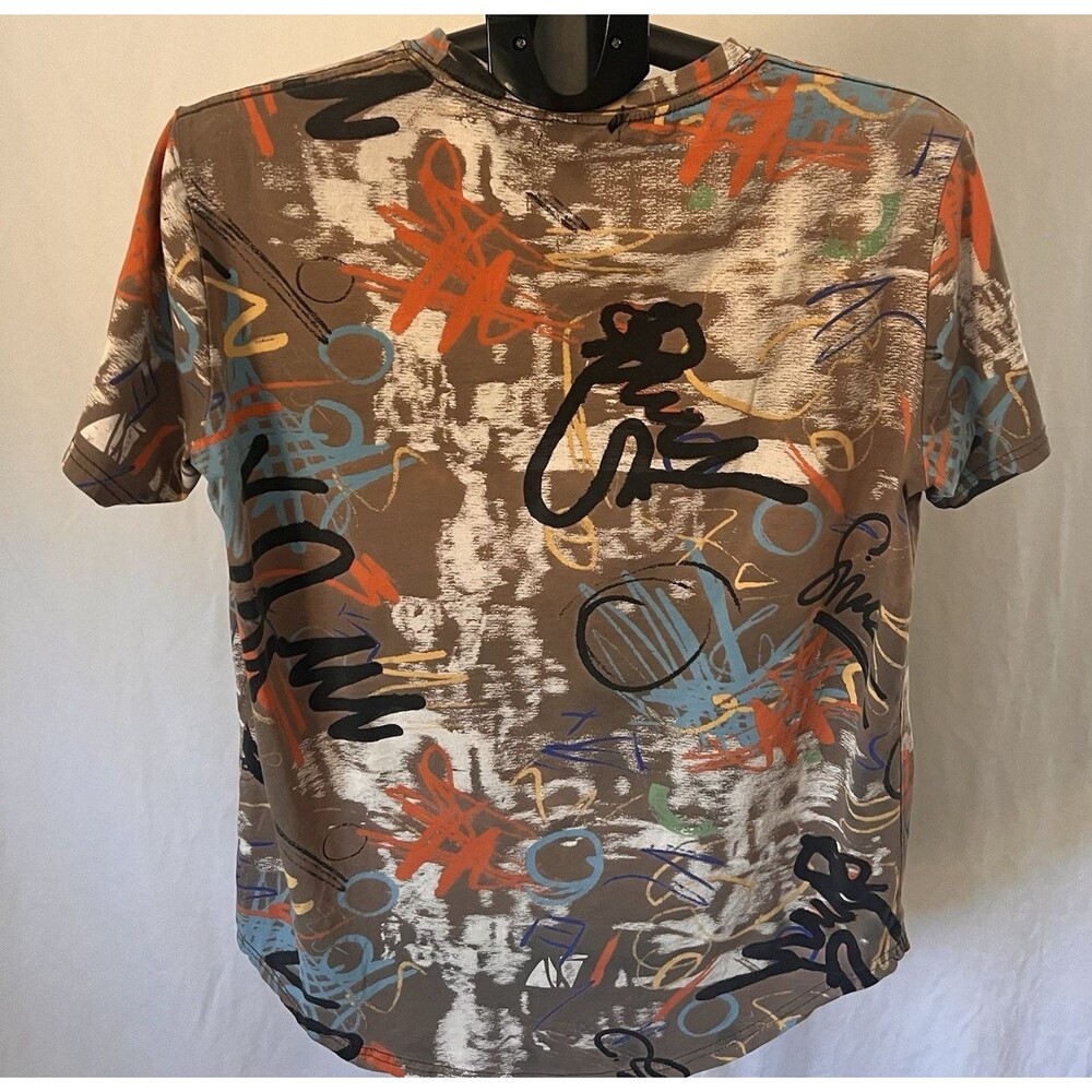 YININF Men’s Hip Hop Graffiti T-Shirt - Tan/Multicolor All-Over Print Large